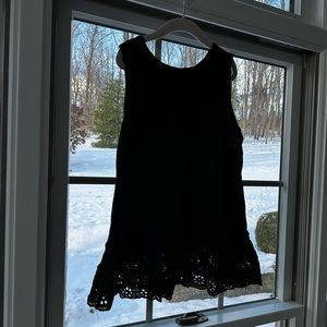 J. Crew black tank top with floral lace trim small black ruffle tank vintage